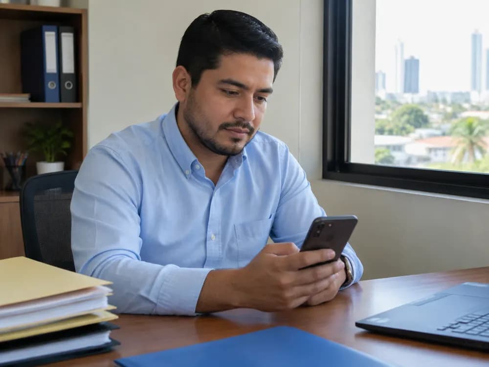 Un negocio de servicios profesionales y trámites atendiendo a sus clientes por WhatsApp