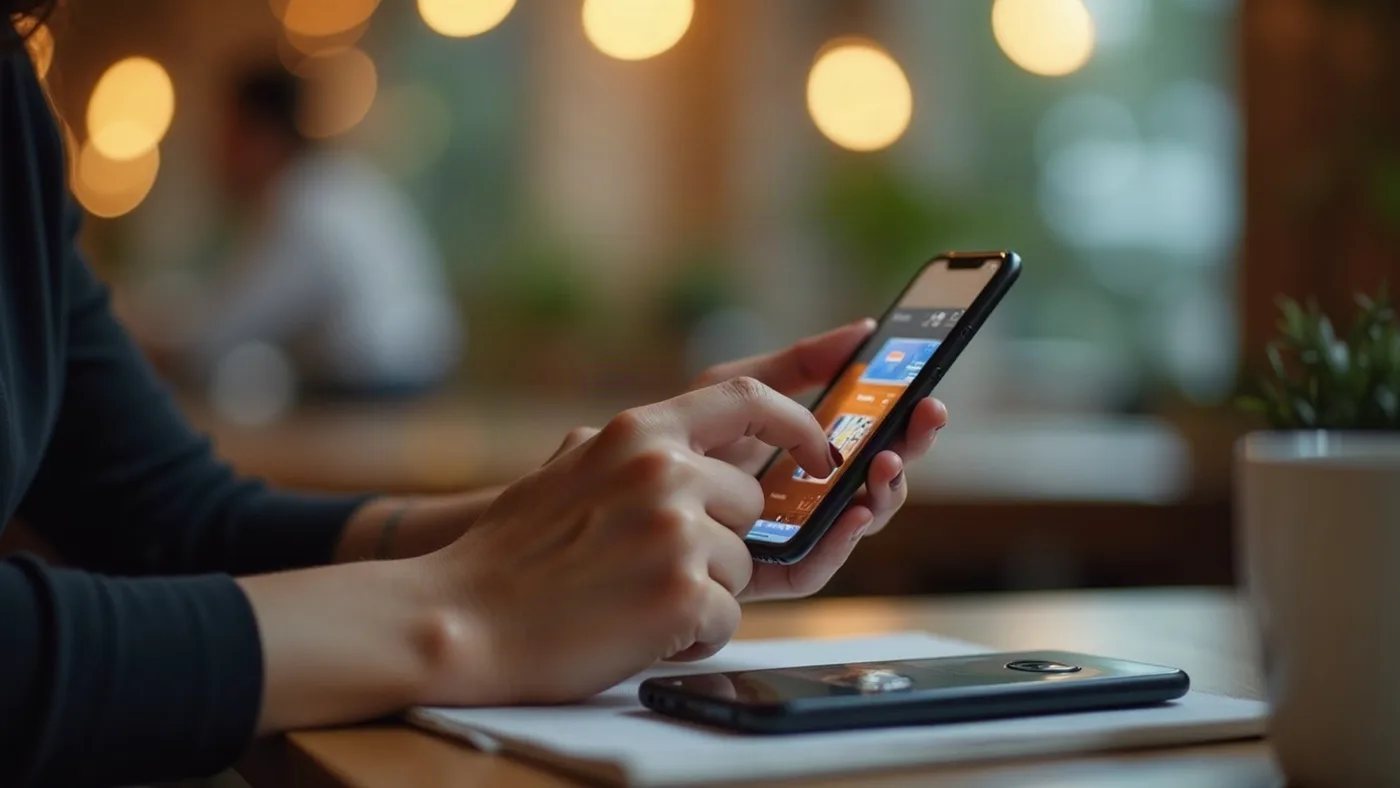 Persona escribiendo en un smartphone mientras un asistente automatizado responde en pantalla