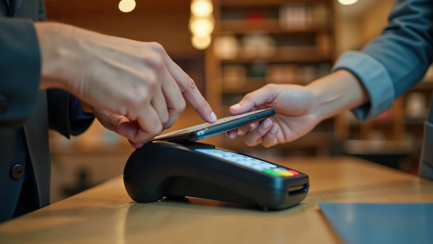 Pago sin contacto realizado desde un celular en un punto de venta