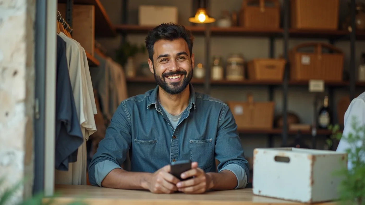Persona usando WhatsApp en el celular para atender a un cliente de su negocio