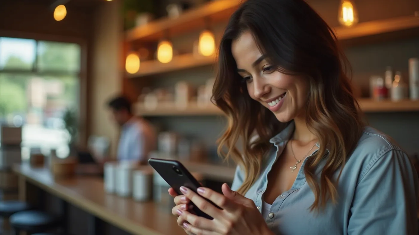 Persona sosteniendo un teléfono con WhatsApp, atendiendo clientes desde el móvil