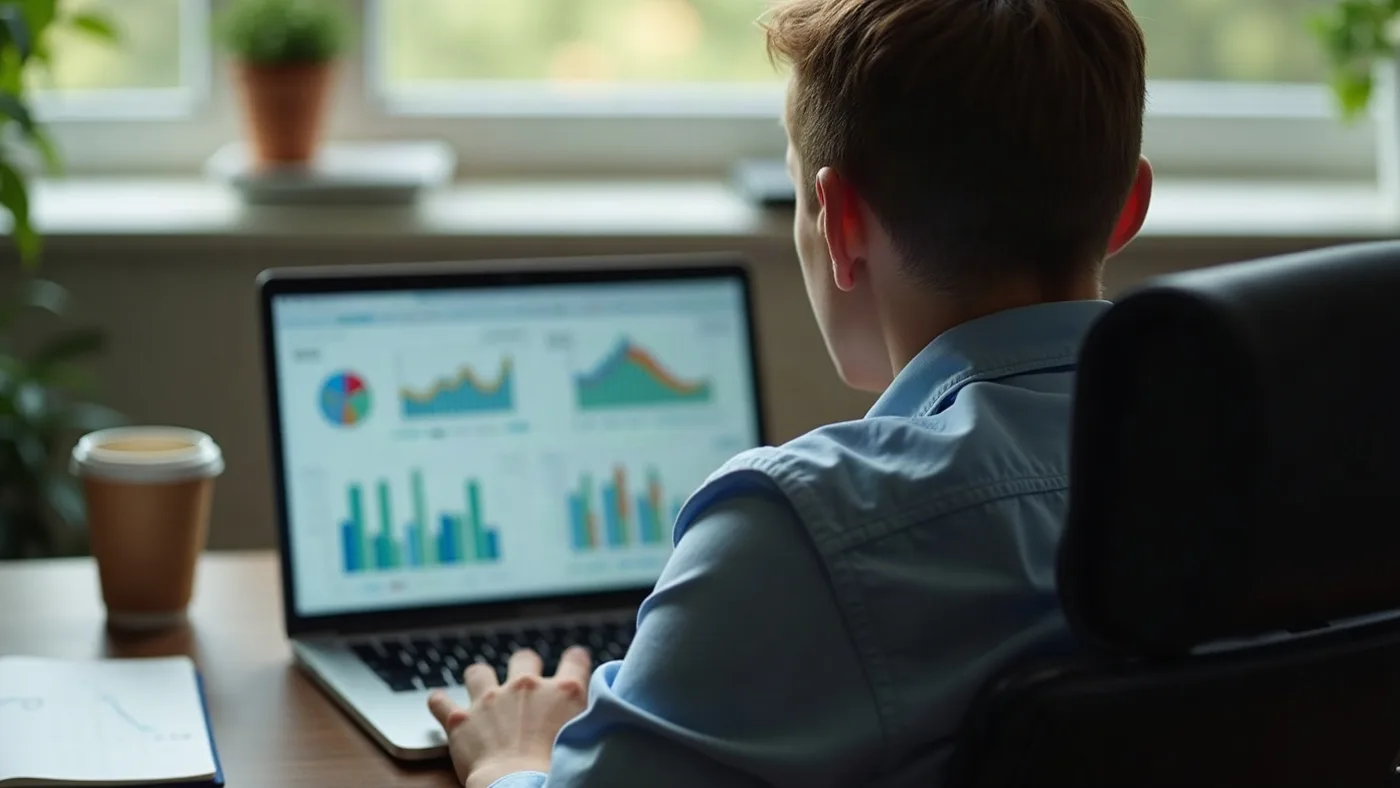 Panel de analíticas con gráficos en una pantalla, midiendo el desempeño de ventas