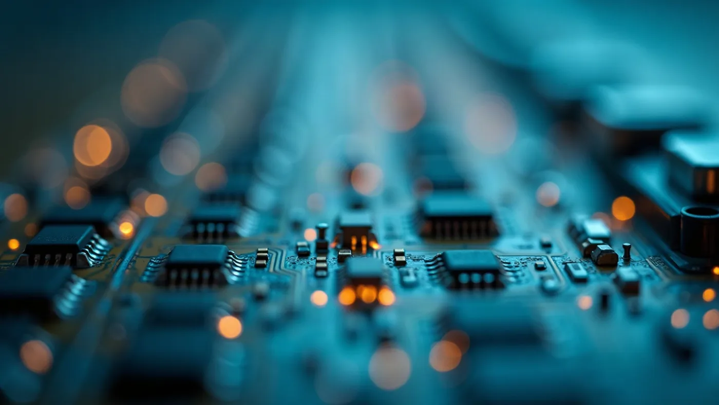Primer plano de un chip sobre una placa de circuito impreso, base del procesamiento de datos