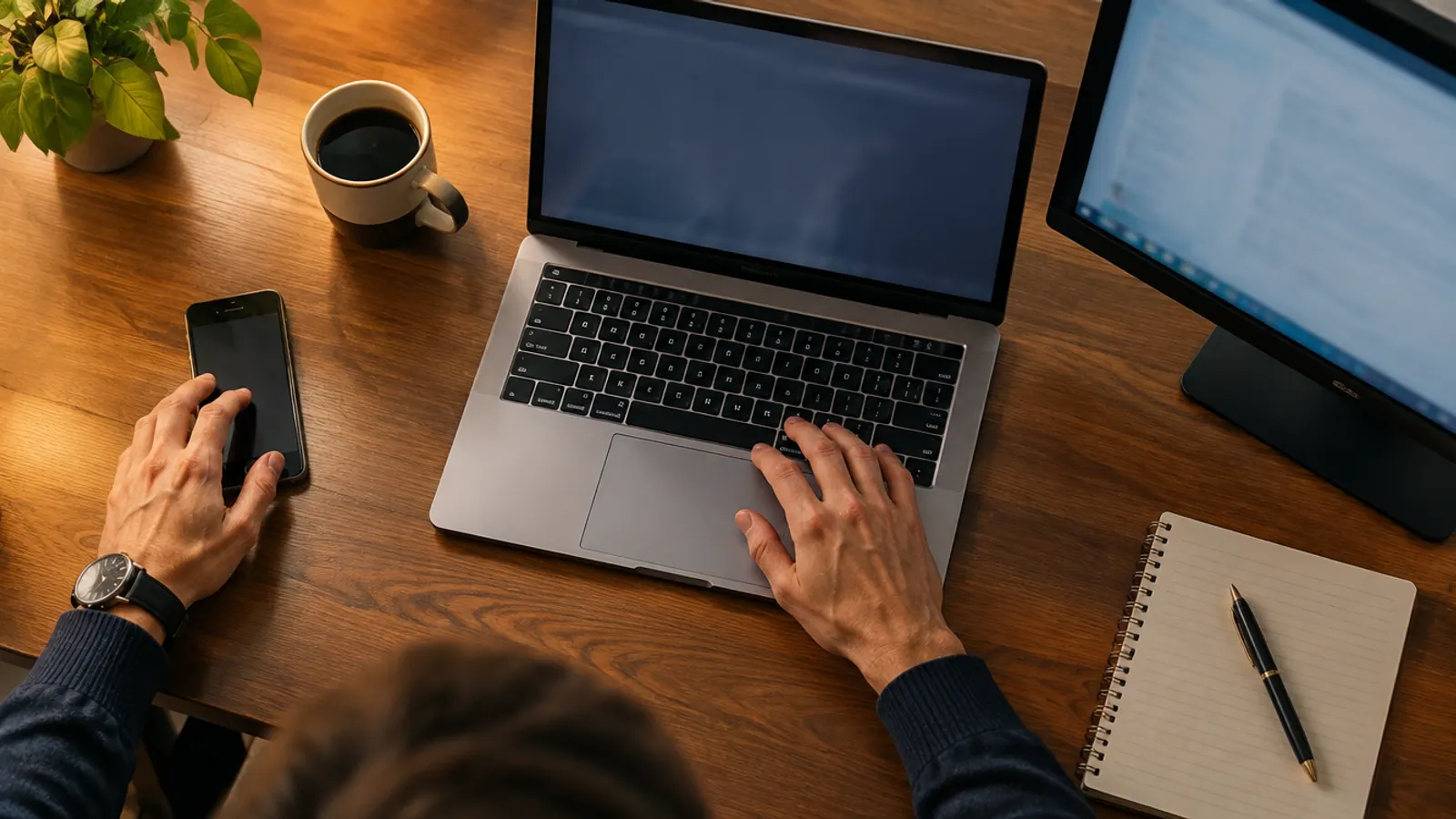 Escritorio en transición: el celular con el que se atendía antes junto al computador desde el que se atiende ahora