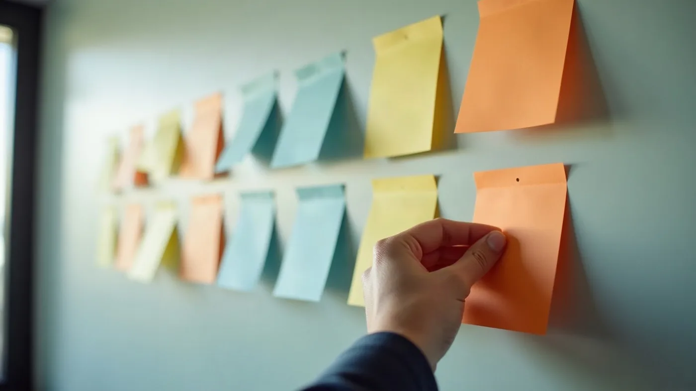 Tablero de organización tipo Kanban con tarjetas que representan clientes