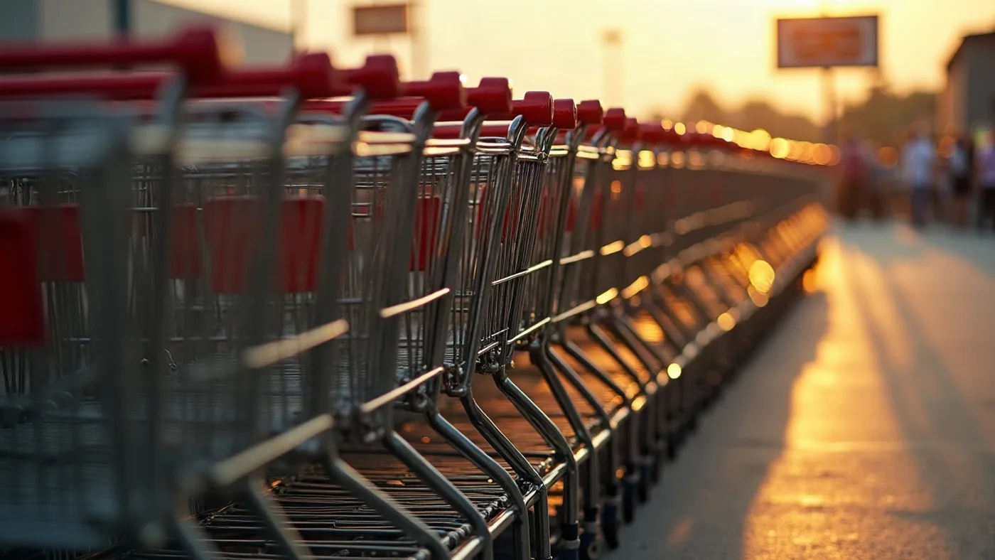 Fila de carritos de compra vacíos que representan ventas abandonadas