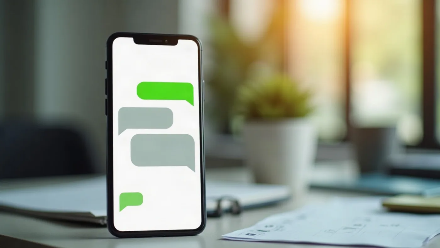 Smartphone mostrando una conversación de chat de WhatsApp de un negocio