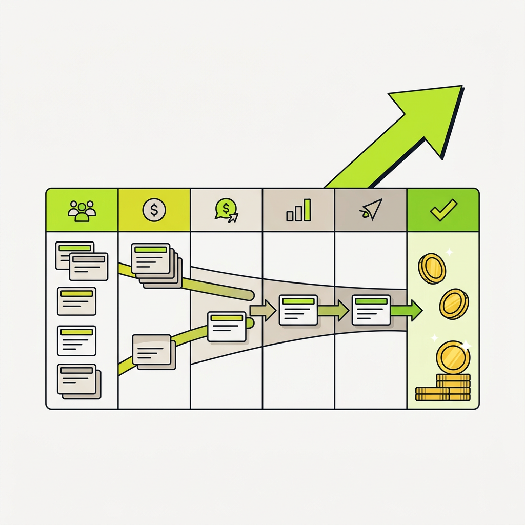 Ilustración de CRM y embudo de ventas en WazaCRM